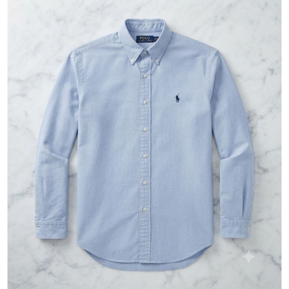 Vintage 90s Ralph Lauren Yarmouth Herringbone Shirt 15.5 34/35 Blue Hong Kong